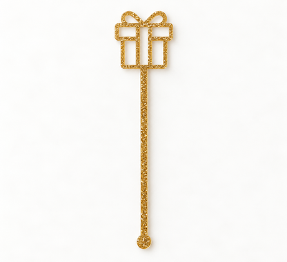 PeppaTree Designs Christmas stir sticks, 5-piece gold glitter gift-shaped party decor set
