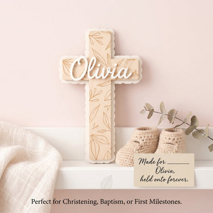 Personalised floral cross wall sign by PeppaTree Designs, featuring a delicate cross with floral accents for wall decor.
