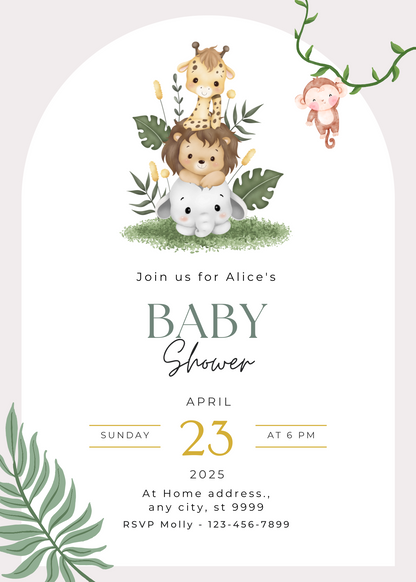 Safari Animal Baby Shower Invitation - PeppaTree Designs