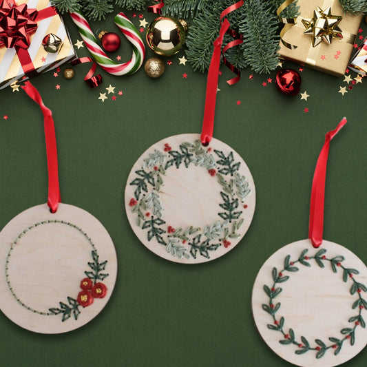 Embroidery Christmas Wreath Ornaments - PeppaTree Designs