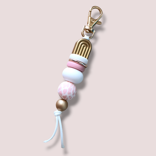 Blush Cow Pink and Gold Silicone Beaded Keyring - PeppaTree Design Store