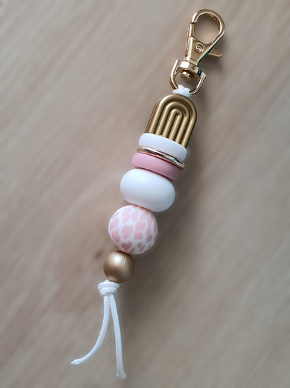 Blush Cow Pink and Gold Silicone Beaded Keyring - PeppaTree Design Store