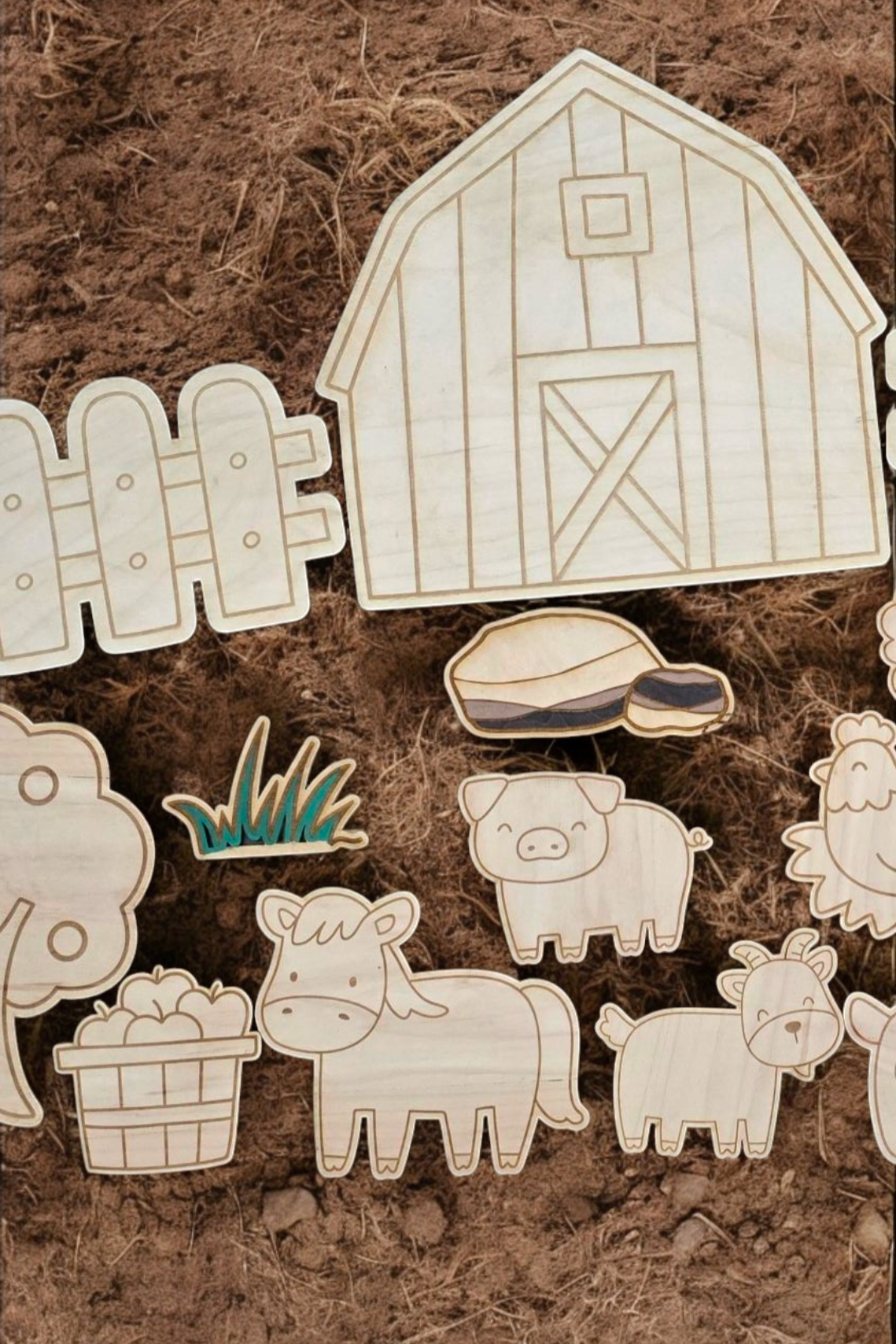 wood animals barn and fence play set - PeppaTree Designs