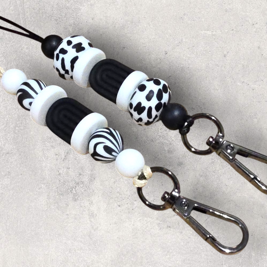 Black and White Silicone Beaded Keyrings | Various Designs - PeppaTree Designs