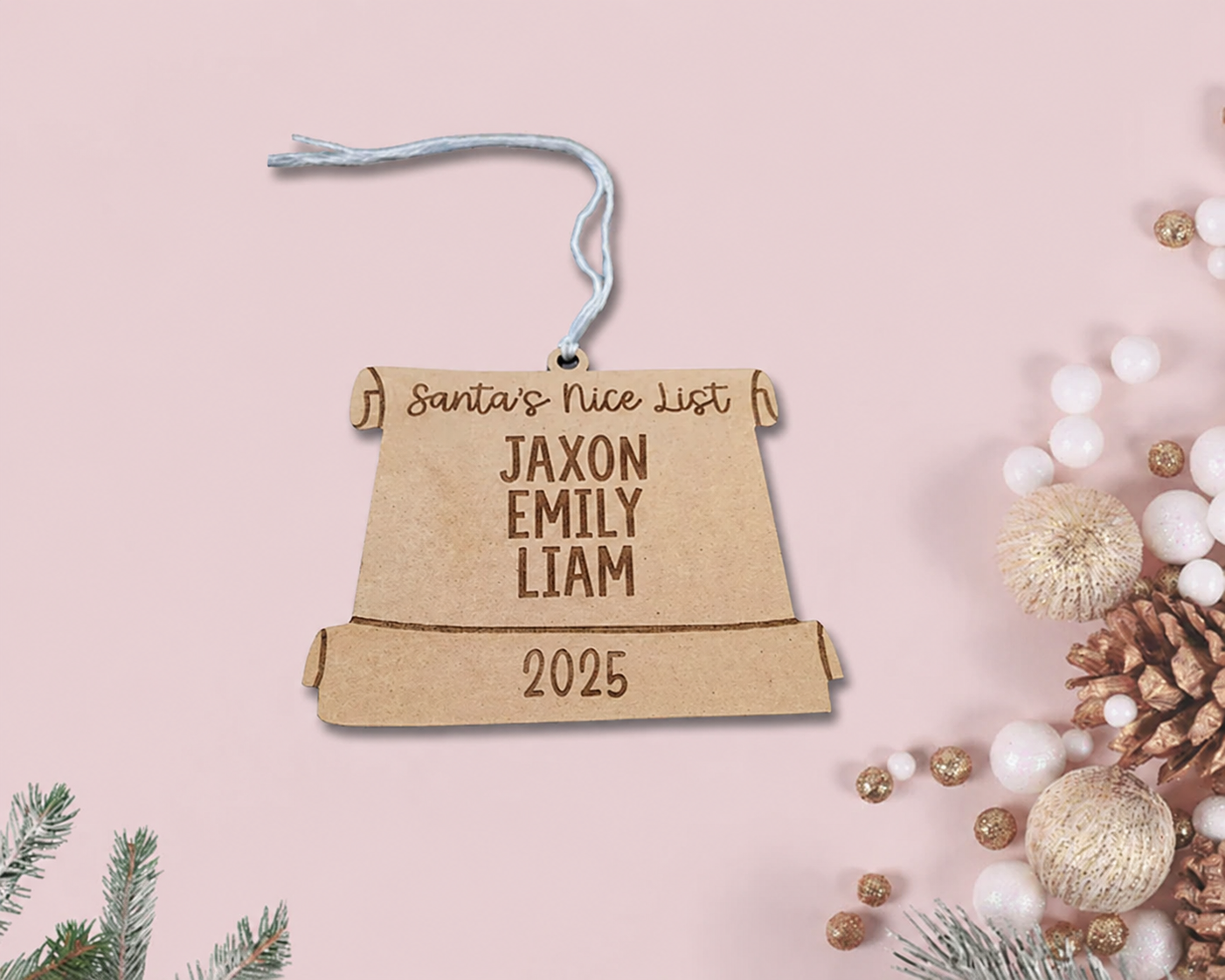 Santa's Nice List Scroll Ornament - Personalised