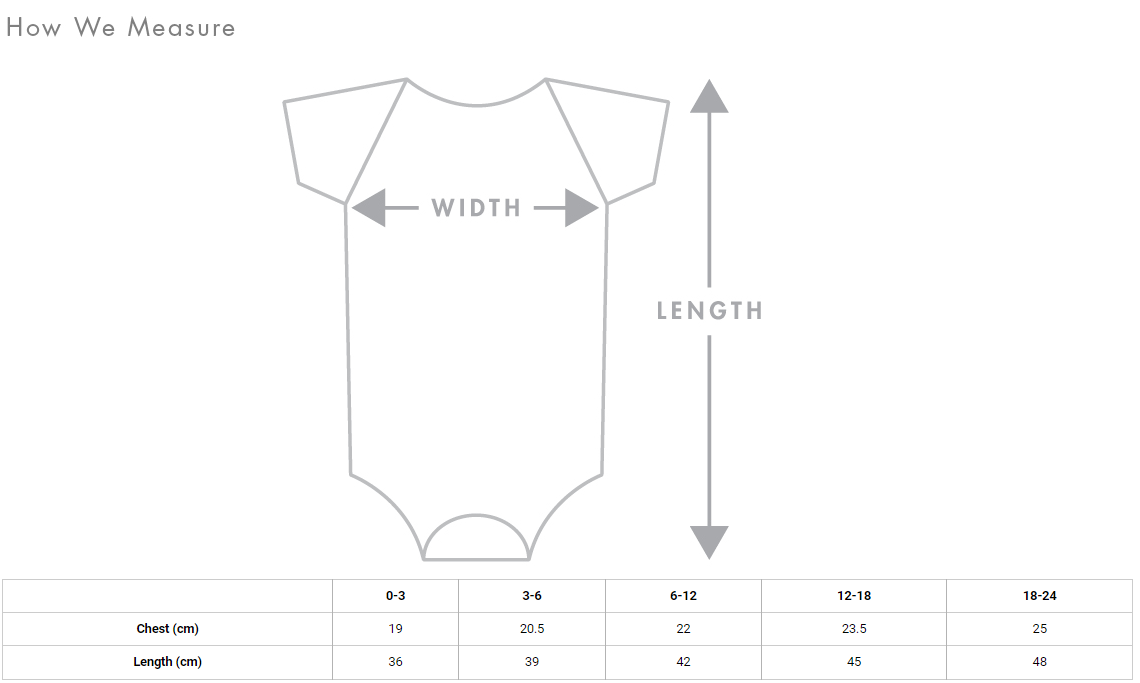 Easter Funny Cow Baby Mini-Me Bodysuit Size chart _ PeppaTree Designs