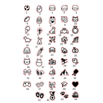 Set of 44 small icons with various designs on a white background