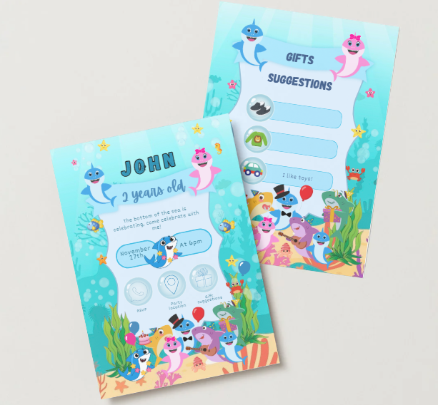 Baby Shark Ocean Themed Interactive Electronic Phone Invitation - PeppaTree Designs