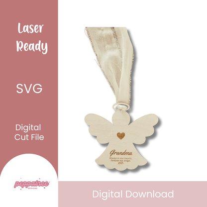 Angel Memorial Grandma SVG digital ornament by PeppaTree Designs, featuring a heartfelt family remembrance design.