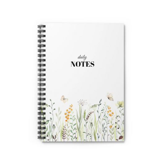 Spring Flower and Butterfly Spiral Daily Notebook - Ruled Line - PeppaTree Design Store