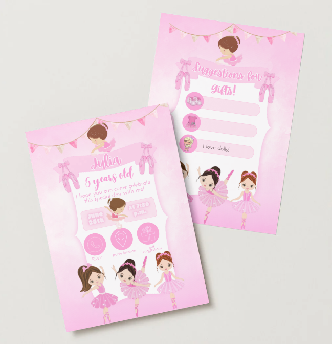 Editable Ballerina Birthday Party Invitation - PeppaTree Designs