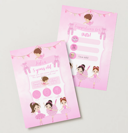 Editable Ballerina Birthday Party Invitation - PeppaTree Designs