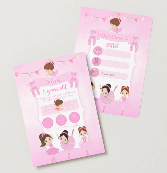 Editable Ballerina Birthday Party Invitation - PeppaTree Designs