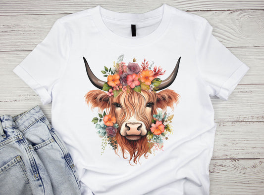 Boho Floral Western Highland Cow DTF Transfer - PeppaTree Designs