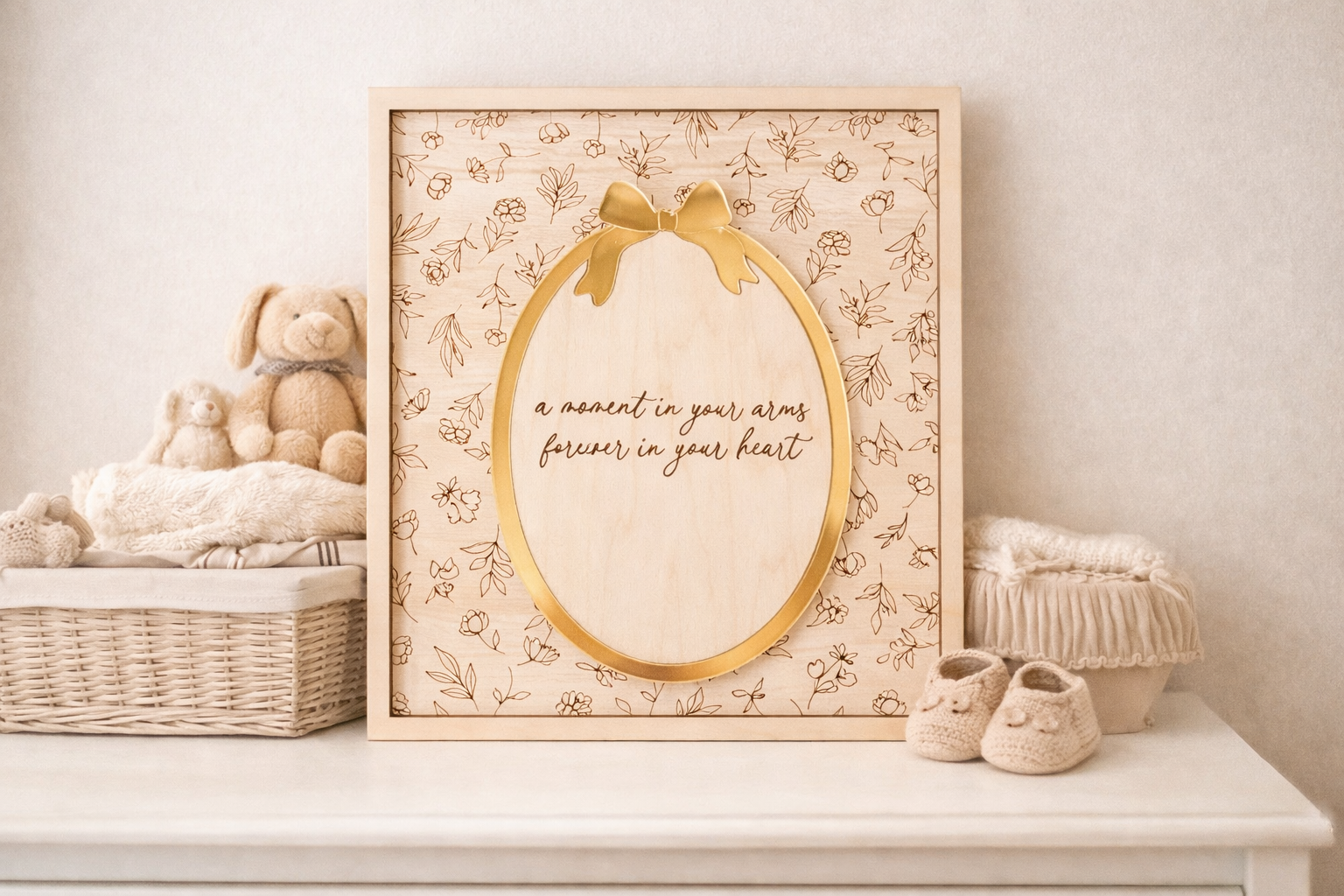 Motherhood wall decor plaque by PeppaTree Designs featuring a decorative design with a bow mockup for home wall decoration.