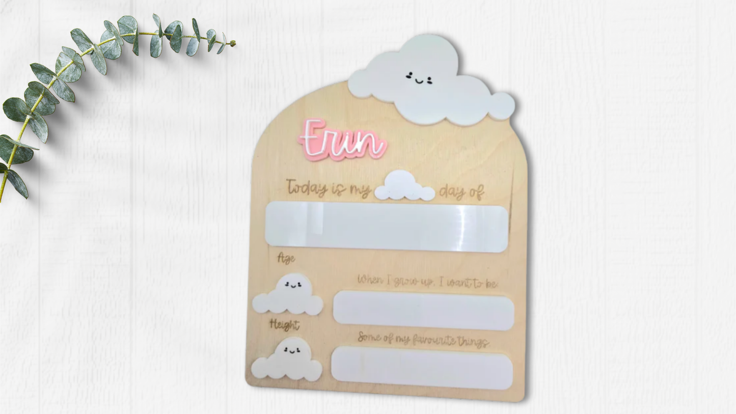 Personalised First Day of School Board | Reusable Milestone Photo Prop - Cloud