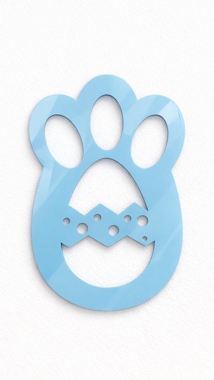 Easter Bunny footprint stencil by PeppaTree Designs, shown as an acrylic stencil with bunny paw print design for Easter decorating.