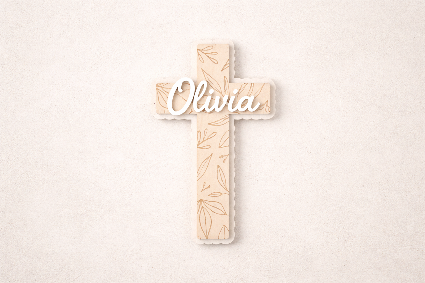 Personalised floral cross wall sign by PeppaTree Designs with colorful floral accents, perfect for wall decor.