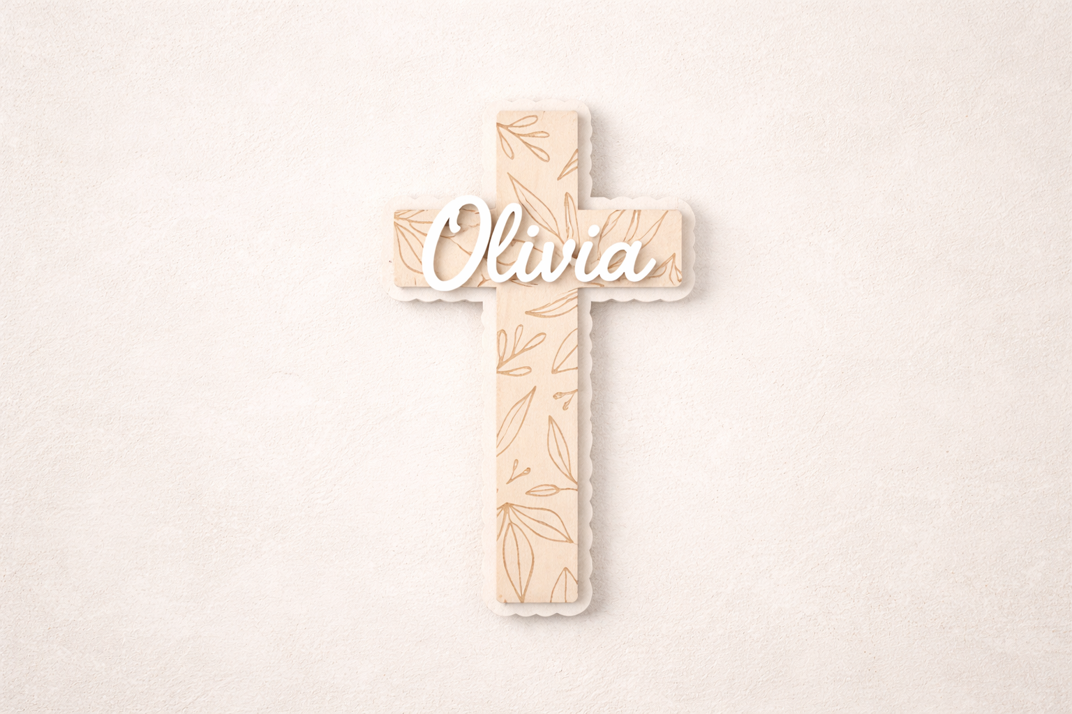Personalised floral cross wall sign by PeppaTree Designs with colorful floral accents, perfect for wall decor.