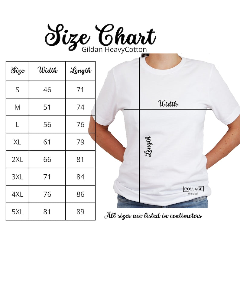 Gildan HeavyCotton TShirt Size Chart - PeppaTree Design Store