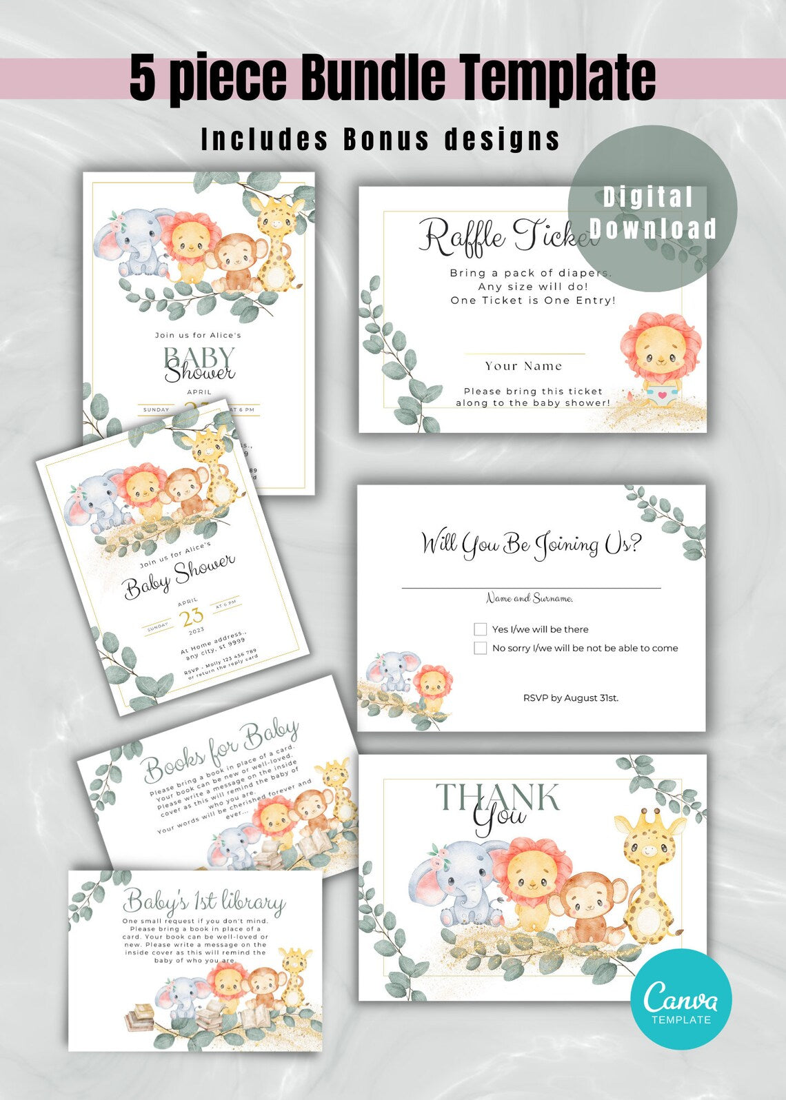 Safari Animal Baby Shower Welcome Sign - PeppaTree Designs