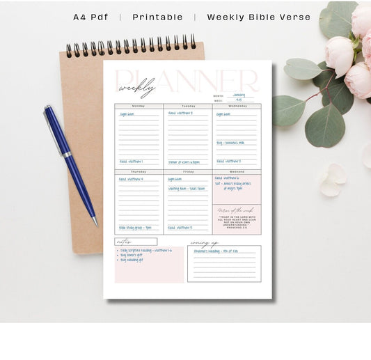 Printable 52-week Planner with Bible Verses | Faith Religion Planner | Christian Planner | 52 Sheets - PeppaTree Designs