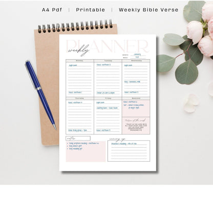 Printable 52-week Planner with Bible Verses | Faith Religion Planner | Christian Planner | 52 Sheets
