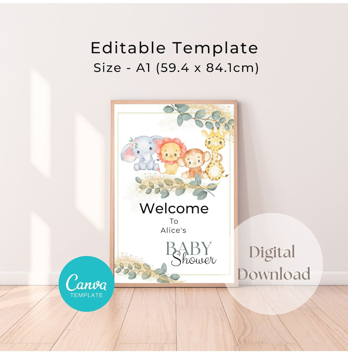 Safari Animal Baby Shower Welcome Sign - PeppaTree Designs