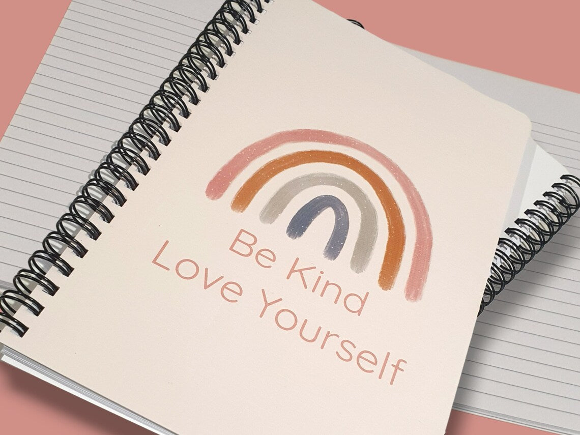 Be Kind Love Yourself Spiral Daily Notebook - Ruled Line - PeppaTree Design Store