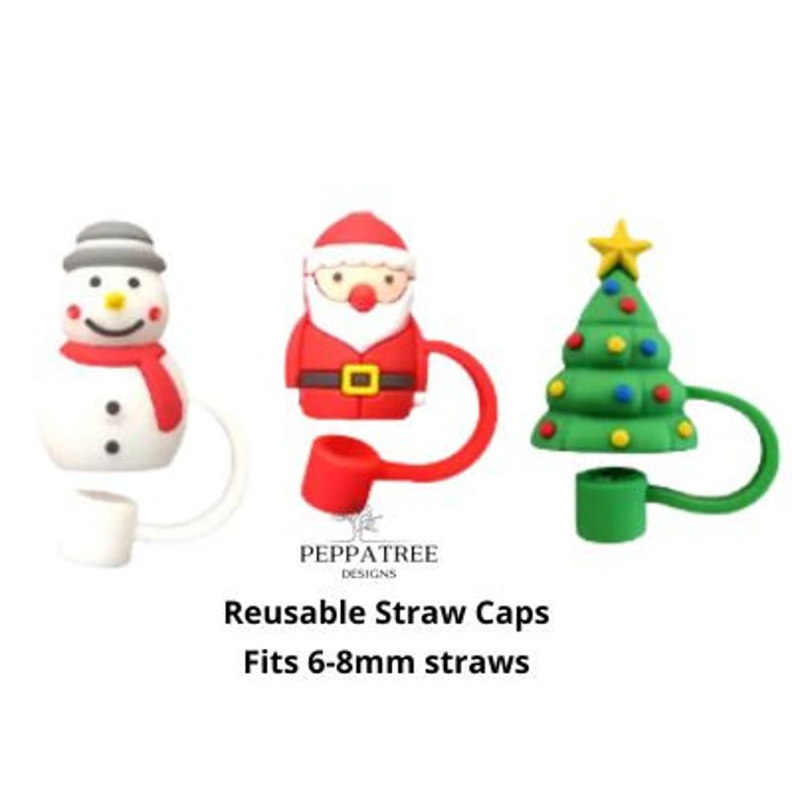 Christmas Reusable Cup Straw Toppers - PeppaTree Design Store