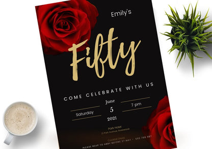 50th Red Gold Black Birthday Party Invitation, Any Age Celebration, Editable Template, Printable, Instant Download #11 - PeppaTree Designs