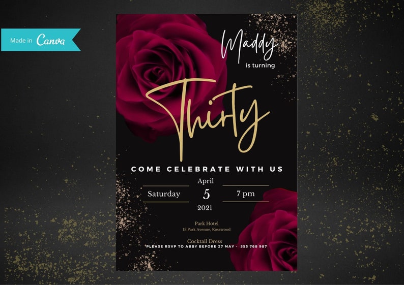 50th 40th Birthday Party Invitation, Red Black Gold Invite ,Age Celebration, Editable Template, Instant Download #11S - PeppaTree Designs