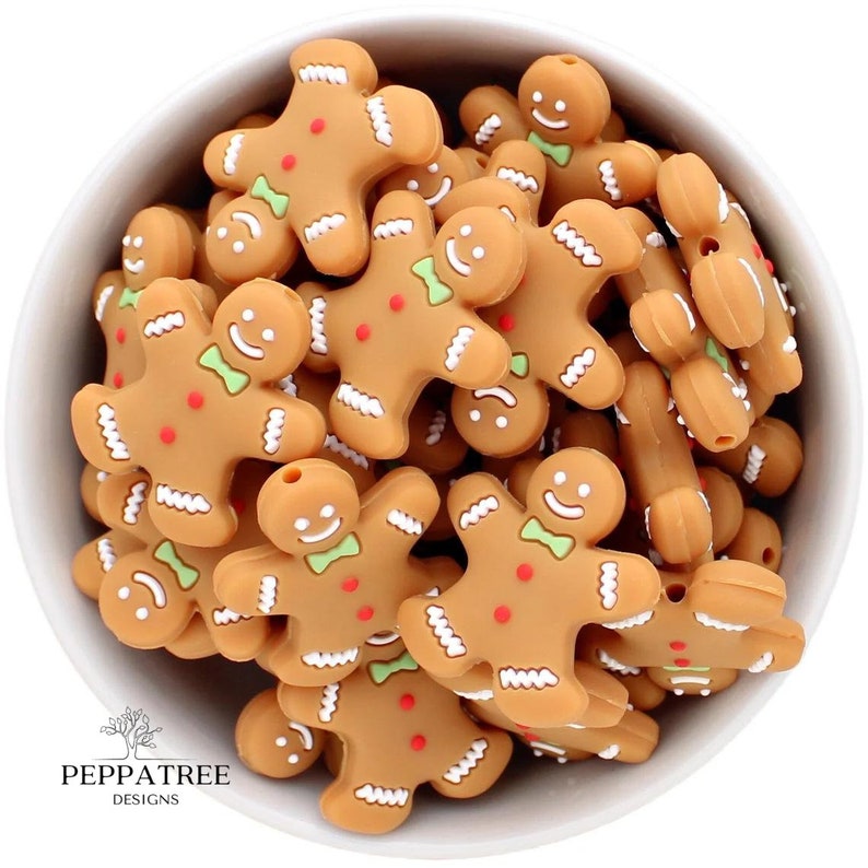 Gingerbread Man Silicone Beads 30mm | AU | 2 pack