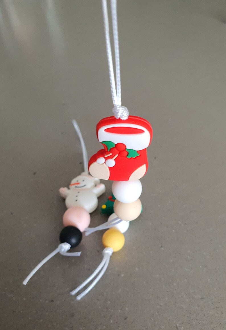 Silicone Beaded Christmas Tree Decorations | Snowman, Tree and Stocking Silicone Bead | Set of 3 - PeppaTree Designs