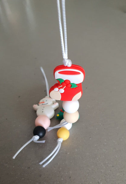 Silicone Beaded Christmas Tree Decorations | Snowman, Tree and Stocking Silicone Bead | Set of 3 - PeppaTree Designs