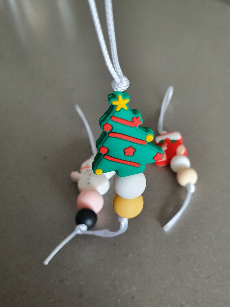 Silicone Beaded Christmas Tree Decorations | Snowman, Tree and Stocking Silicone Bead | Set of 3 - PeppaTree Designs