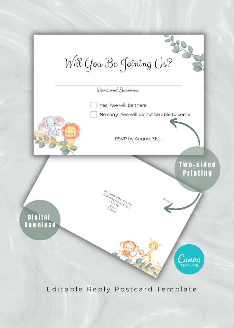 Safari Animal Baby Shower Invitation Bundle Set - PeppaTree Designs