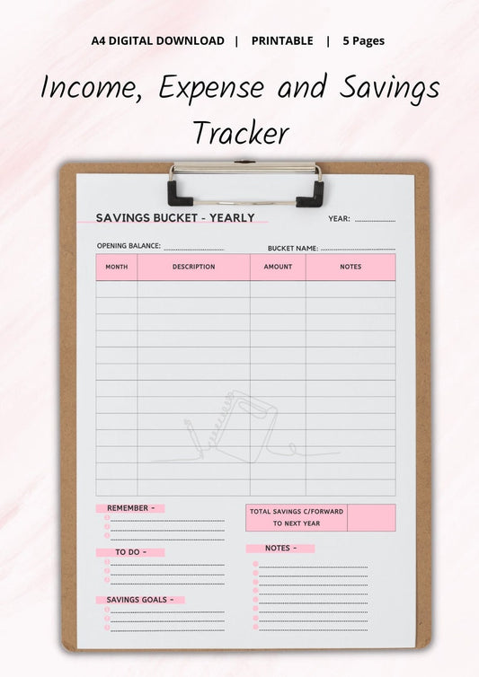 Printable Income Expense & Savings Tracker | Monthly Income Expense Recorder | Savings Bucket List | Spending Tracker | PDF - PeppaTree Designs