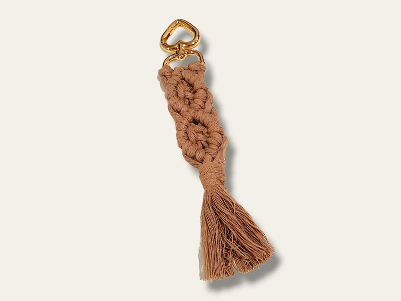 Organic Boho Cotton Macrame Keychain or Bag Tag | Handwoven organic cotton and gold key holder | Gift idea | AU - PeppaTree Design Store