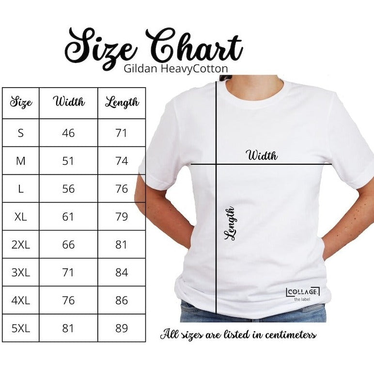 Gildan HeavyCotton Tshirt Size Chart - PeppaTree Design Store