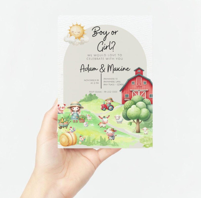 Farm Themed Gender Reveal Invitation - PeppaTree Designs