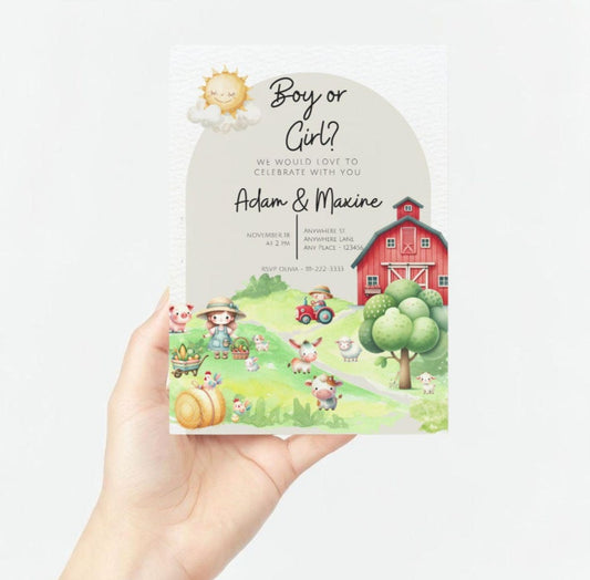Farm Themed Gender Reveal Invitation - PeppaTree Designs