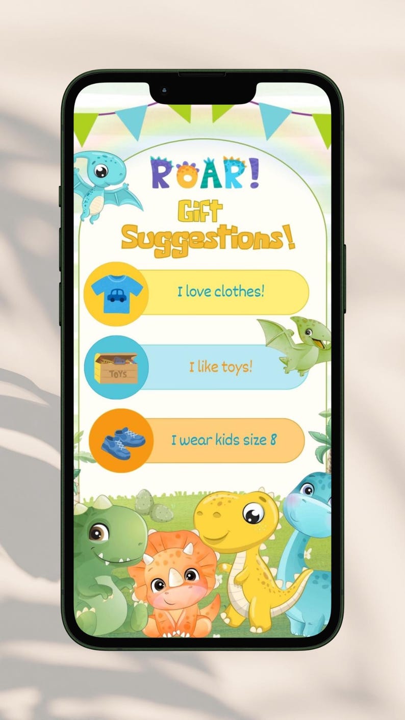 Dinosaur Interactive Electronic Phone Invitation - PeppaTree Designs