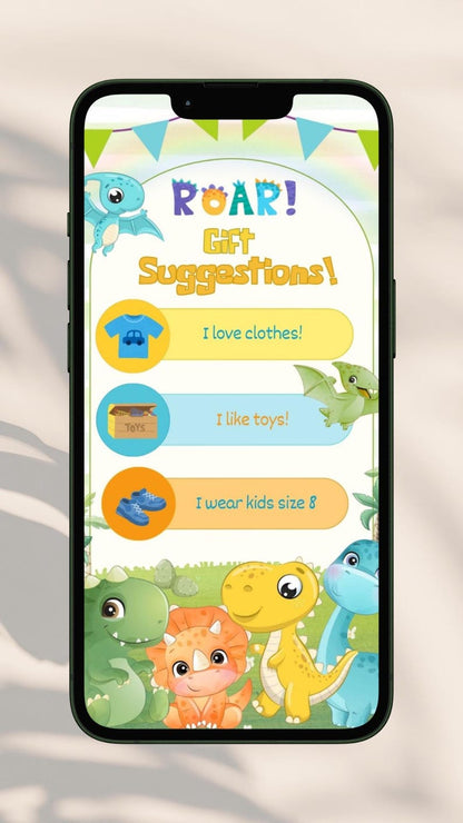 Dinosaur Interactive Electronic Phone Invitation - PeppaTree Designs