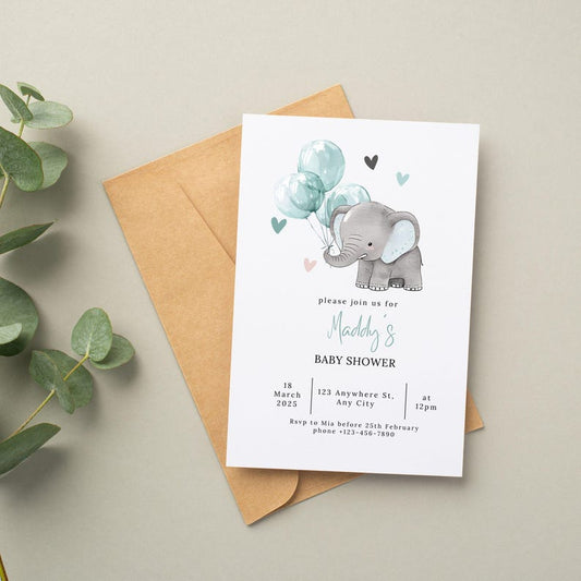 Elephant Boy Baby Shower Invitation - PeppaTree Designs