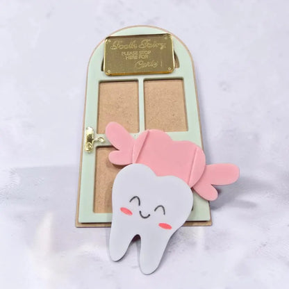Personalized PeppaTree Designs Tooth Fairy Door for kids, colorful kids decor keepsake with fairy-themed design.