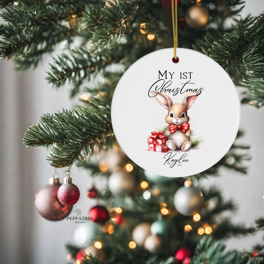 My 1st Christmas Bunny Ornament, Rabbit Ornament, 1st Christmas Ornament, Personalised Ornament, Baby Gift, Christmas Ornament, #4 - PeppaTree Designs