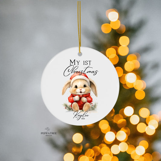 My 1st Christmas Bunny Ornament, Rabbit Ornament, 1st Christmas Ornament, Personalised Ornament, Baby Gift, Christmas Ornament, #5 - PeppaTree Designs