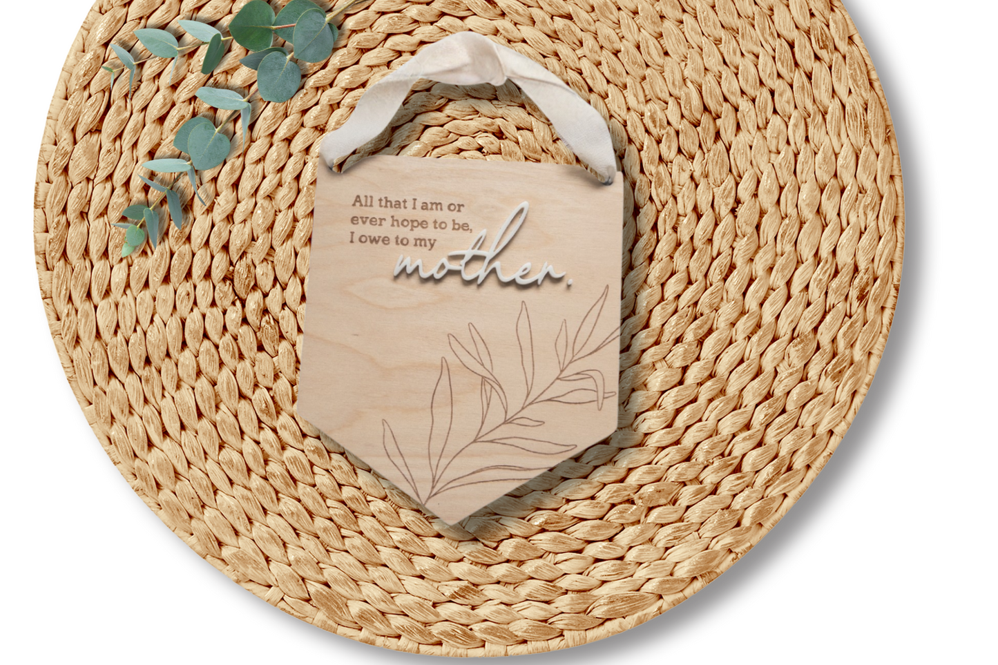 PeppaTree Designs wall sign with "Mother" inscription, decorative wall decor featuring elegant lettering and floral accents.