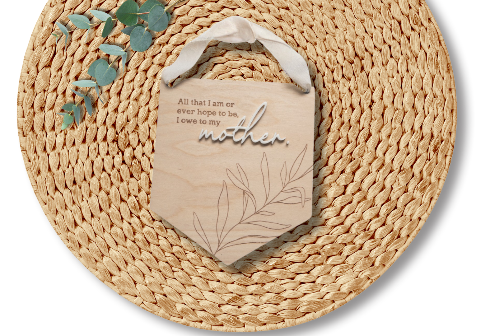 PeppaTree Designs wall sign with "Mother" inscription, decorative wall decor featuring elegant lettering and floral accents.
